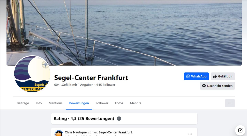 Facebook Account des Segel-Centers Frankfurt
