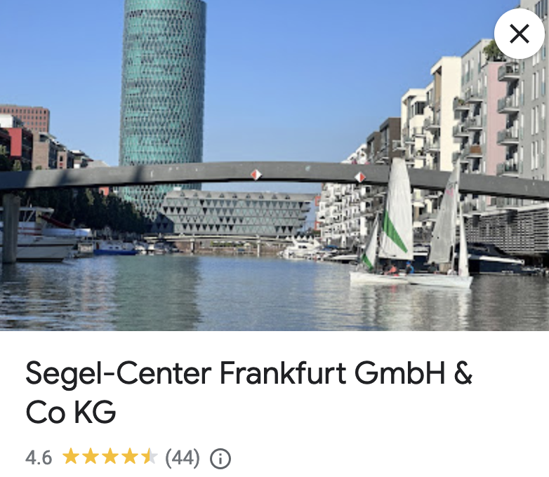 Bewerungen aus Google Maps über das Segel-Centers Frankfurt